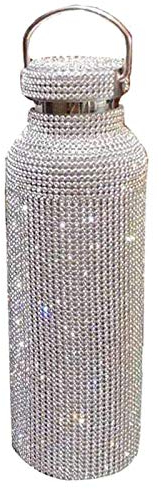 Diamant-Wasserflasche, Edelstahl-Thermosflasche, Glitzer-Wasserflaschen, nachfüllbare Wasserflaschen für Damen, Silber (750 ml)