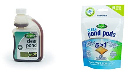 Blagdon Clear Pond, Clears Dirty Green/Brown Water Quickly, Natural, Safe, 250ml, Treats 5,000 Litres of Water & Clean Pond Pods, clears blanket weed, reduces filter cleaning, feeds aquatic plants