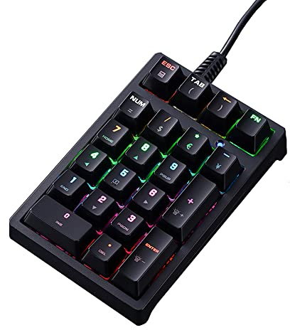 HMHAMA Clavier numérique mécanique USB mini filaire 21 touches bleues avec clavier rétroéclairé