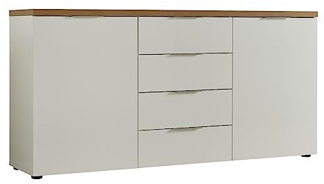 Kitaly Meuble de Rangement Multi-usages Buffet, Panneau mélaminé et laqué Brillant, fabriqué en Italie, Blanc, 2 Portes, 4 étagères et 4 tiroirs Bas