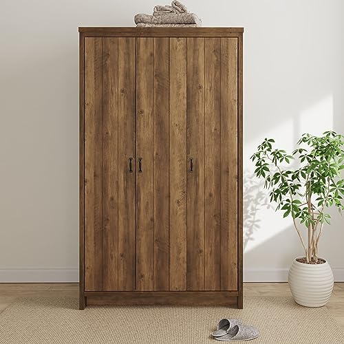GFW Boston 3 Door Wardrobe Hanging Rails Storage Unit Bedroom Knotty Oak