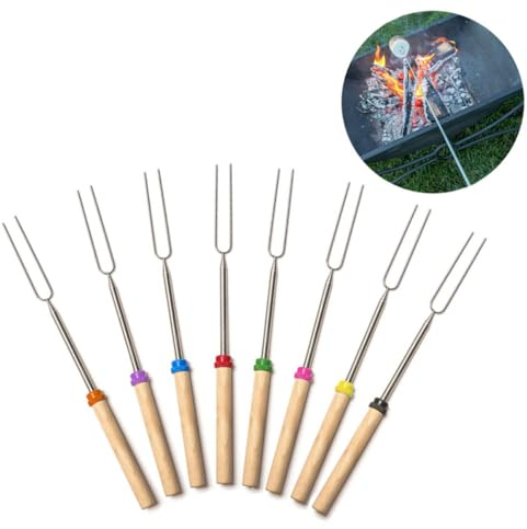 BESTonZON 1pièce Fourche à Barbecue Télescopique Acier Inoxydable Avec Manche Bois Ustensile De Cuisson Pour Hot Dogs Guimauves Et Légumes Pour Camping Et Feux De Camp Couleur Aléatoire