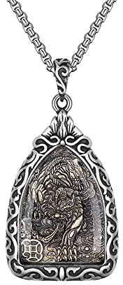 PAMTIER Chinese Buddha Pendant Necklace for Men Women Stainless Steel Vintage Lucky Jewelry