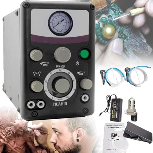 DPQYJPP Kit Macchina per Incisione pneumatica per Gioielli, bulino a Impatto a Doppia Testa, Strumento per Incisione Elettrico Multifunzione, bulino 400-8000 Prm