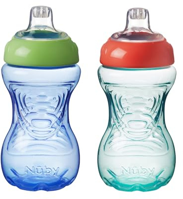 Nuby Easy Grip - pipmugg för barn | anti-spill | enkelt grepp | BPA-fri | blå och grön | 300 ml | 6+ månader | 2-pack