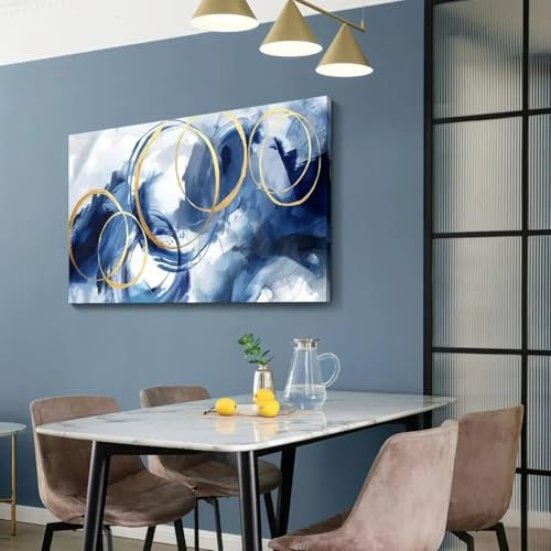 Abstrakte Wandkunst, blau, moderne Kunst, Wanddekoration, Kunstwerk für Wände, Wohnzimmer, Wand, Leinwand, Bürobilder, Giclée-Kunstwerk, 50 x 100 cm (20 x 39 Zoll), ungerahmt