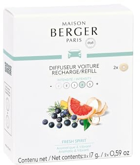 MAISON BERGER - 2 Nachfüllpackungen für Auto-Lufterfrischer – Keramiksystem – Diffusion 4 bis 6 Wochen – Duft Lampe Berger (Fresh Spirit)