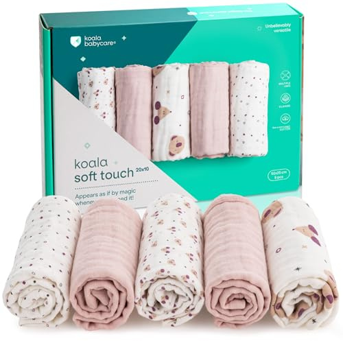Koala Babycare 5 Pack 20x10 Organic Burp Cloths for Baby Boys and Girls - GOTS & OEKO-TEX Cotton Burp Rags for Newborns - Absorbent Neutral Burping Cloths for Feeding - Washable Baby Bibs Essentials