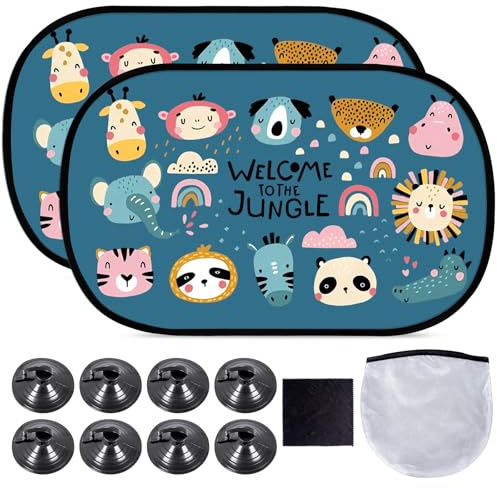 Car Sun Shade for Baby, 2 Pack Children's Car Window Shades with UV Protection(51x32cm), Sun Visor Cars Baby, Side Window Sunshades with Cute Animal Motifs for Sedan/SUV/Minivan