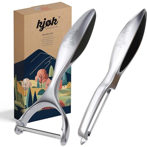 kjøk Set de 2 Peladores – pelador estrecho y ancho con hoja de acero inoxidable y mango de aleación de zinc – para patatas, verduras y fruta – ergonómico y antideslizante