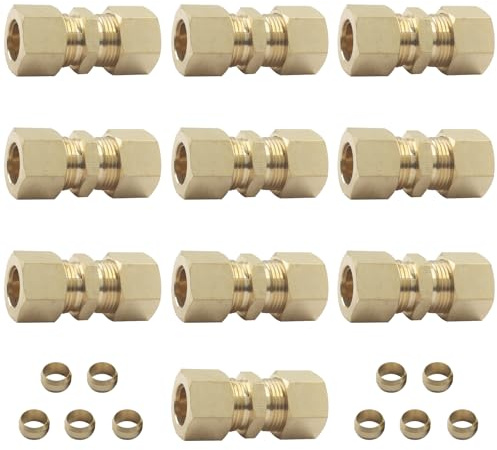 Aoserge 5 Pack Brass Compression Tube Fitting 1/2 OD x 1/2 OD - Premium Brass Union Connector for High-Pressure Systems, Robust & Corrosion-Resistant for Oil, Gas, Water Lines