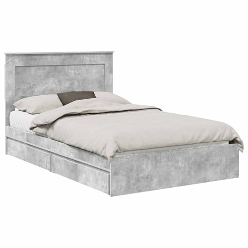 vidaXL Cama con Almacenamiento con cabecera Gris Concreto 135 x 190 cm, Solución para Dormir Elegante, Marco Moderno, Dormitorio Compacto, Funcional y con Almacenamiento