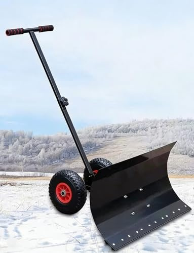 Pala da neve con ruote, spingi neve in acciaio, manico regolabile a 5 livelli, lama zincata da 29 con 5 angoli for vialetti e marciapiedi(75x43cm/29x17in)