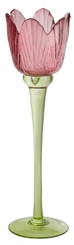BUTLERS Teelichthalter Glas 28 cm - Tulip - Windlicht in Blumenform | Stimmungslicht für Esszimmer & Wohnzimmer | Dekoration mit strukturierter Oberfläche