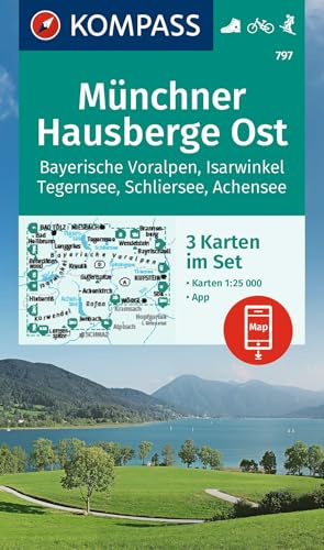 KOMPASS Wanderkarten-Set 797 Münchner Hausberge Ost, Bayerische Voralpen, Isarwinkel, Tegernsee, Schliersee, Achensee (3 Karten) 1:25.000: inklusive ... in der KOMPASS-App, Fahrradfahren, Skitouren