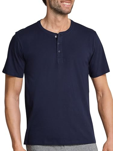 Schiesser Herren Mix & Relax T-Shirt Knopfleiste Schlafanzugoberteil, per Pack Blau (Dunkelblau 803), Small (Herstellergröße: 048)