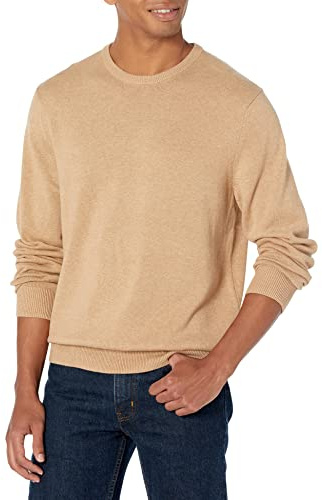 Amazon Essentials Men's Cable Knit Long-Sleeve Crewneck Sweater, 100% Cotton, Big & Tall Options Available, Camel Heather, Medium