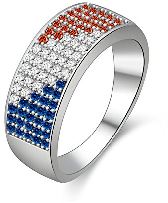Uloveido Équipes de Coupe du Monde Anneaux de Bande de Couleur de Drapeau français avec Anneaux de zircone cubique Rouge/Blanc/Bleu pour Hommes/Femmes Y386-taille54.4