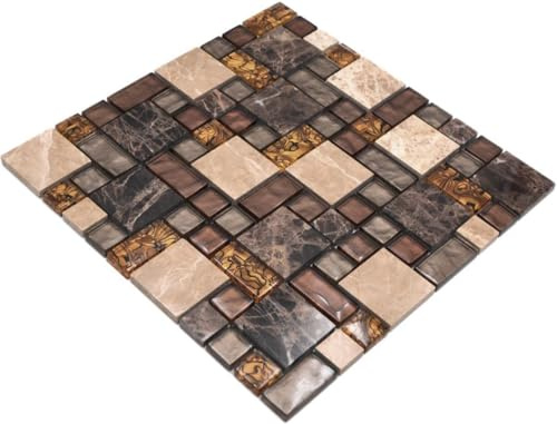 Mosaik Fliese Genomskinlig beige brun kombination glasmosaik kristall sten beige brun för BODEN WAND BAD WC DUSCHE KÜCHE FLIESENSPIEGEL TEKENVERKNING Mosaikmatta Mosaikplatta