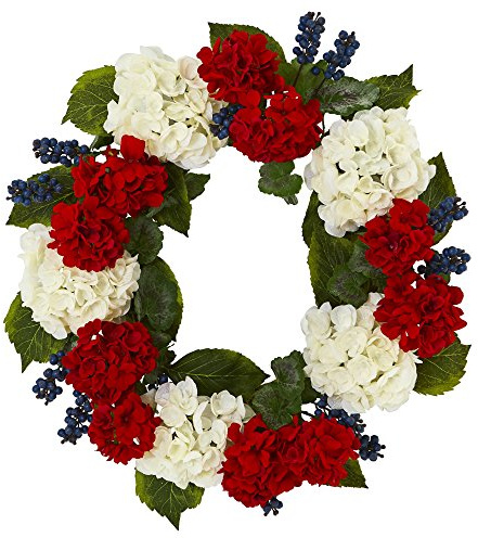 Nearly Natural Künstliche Kränze Geranien und Blaue Beeren, 53 cm