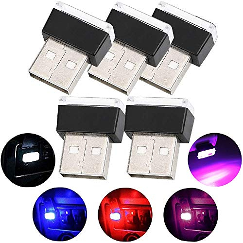 CTRICALVER USB Car Interior Lights, 5 Pcs USB Lighting Atmosphere Light Set Interior Decoration for Car, Car Atmosphere Lights(5 Colors, Red/Blue/Pink/White/Ice Blue)