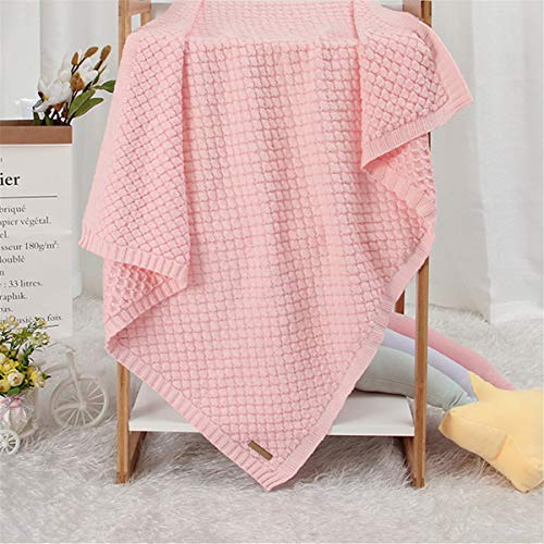 Surwin Strickdecke Babydecke Kuscheldecke Baumwolle, Mädchen und Jungen Babys Gestrickt Kinderdecke Freien Krabbeldecke Perfekt für Kinderwagen Babybett (80x100cm,Hellrosa Quadrat)