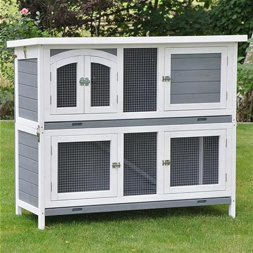 nanook Hasenstall Kaninchenstall XL Silas faltbar, einfache klick-Montage kein Schrauben Schnellaufbau120 x 50 x 104 cm - grau weiß
