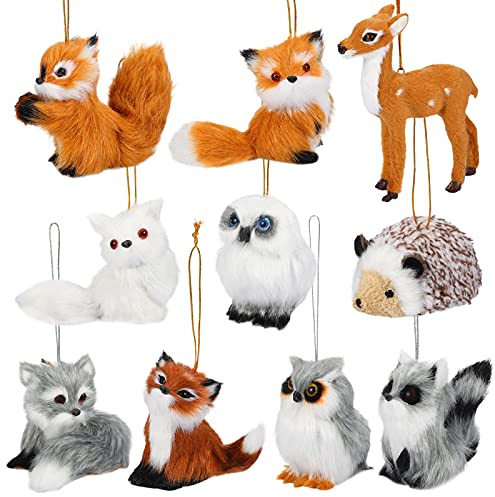 Skylety 10 Pièces Ornements de Noël D’Animaux des Bois Ornement Suspendu d'animal en Peluche Fausse Fourrure pour Sapin de Noël Porte-Clés Sac à Dos Décoration de Fête Maison