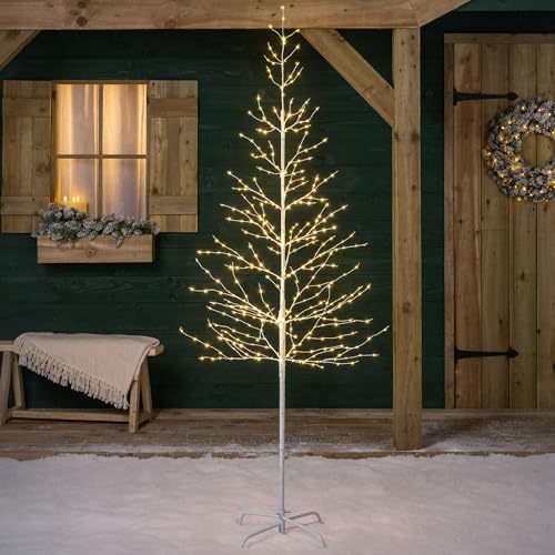 Christow White Twig Tree with Lights, 7ft | Pre-Lit Birch Christmas Tree, 424 Warm White Micro LEDs, Indoor & Outdoor, Mains Operated