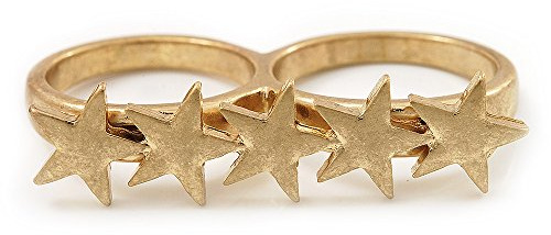 Avalaya Anello doppio a cinque stelle/tono oro/misura 7 e 8