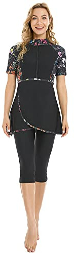 TaissBocco Maillot de Bain Modeste à Manches Courtes pour Femme avec Protection Anti-irritations (K3, S)