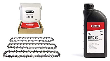 Oregon 3-Pack Chainsaw Chain for 14-Inch (35 cm) Bar -50 Drive Links – low-kickback chain fits several Stihl models (91P050X3) & Chainsaw Chain and Guide Bar Oil, 1 Litre Bottle (90844)