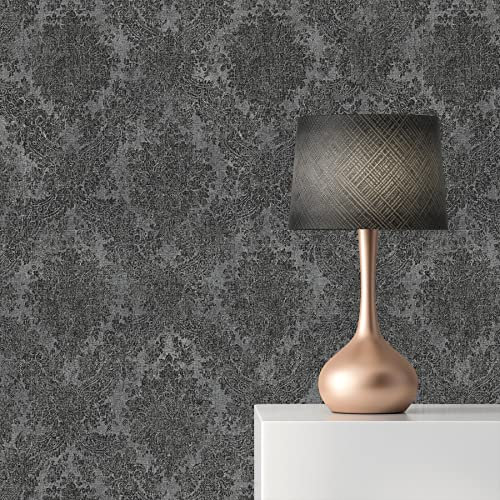 WTD 2431 Baroque Samuel M1-No.2431 Papier peint intissé Motif baroque Gris/noir