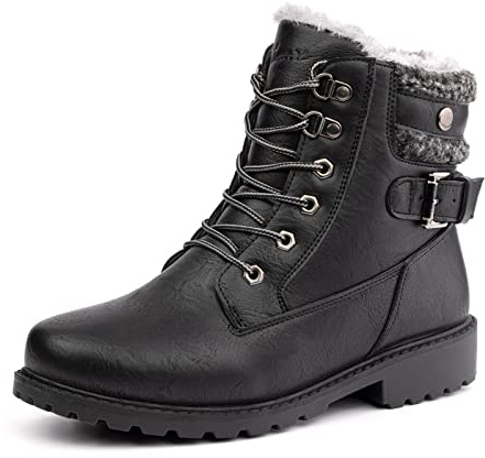 Winter Boots Women Ankle Boots Ladies Snow Boots Cushioned Wide Lace Up Rubber Ankle Boots Comfy Non Slip Warm Cosy Boots Black Size 6.5 UK