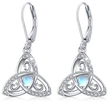 Mondstein Ohrringe - Flügel/Herz/Keltischer Knoten/Lotus Tropfen Ohrhänger 925 Silber Leverback Schmuck Geschenke für Frauen