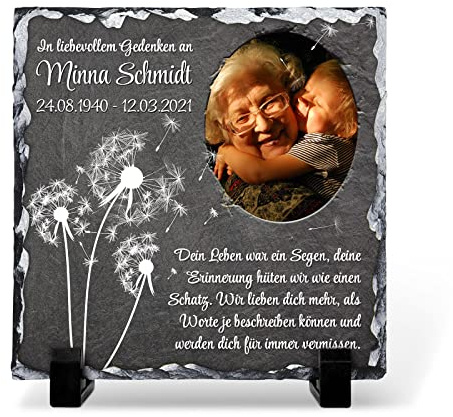 Love Faith Wir vermissen dich - Individuelle Schiefertafel mit Druck - Trauergeschenk mit anpassbarem Foto, Namen & Spruch - 15x15 cm/Matt