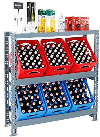 PROREGAL Getränkekistenregal Tegernsee XL Grau 6 Kisten mit Ablage | HxBxT 110x110x30 cm freistehendes Kistenregal Kastenregal Getränkekregal Kistenständer Wasserkistenregal