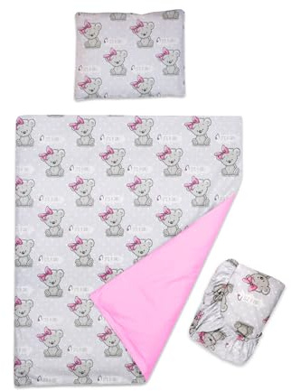3-teiliges Set Bettdeckenbezug Kissenbezug und Spannbetttuch für Schaukel 90x40 cm Babywiege (It's a Girl)