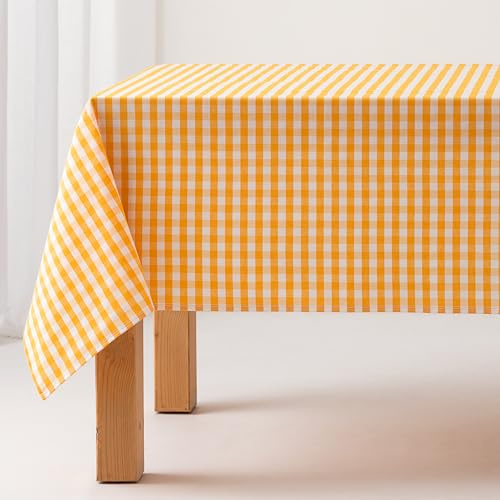 GAMUSI Tischdecke, schmutzabweisend, rechteckig, Vichy-Muster, Baumwolle, wasserdicht, 140 x 100 cm, Gelb