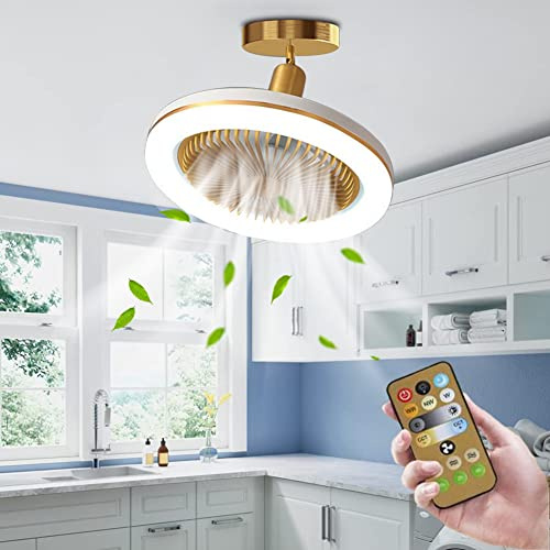 Ventilador de techo con luces Control remoto Mini montaje empotrado Iluminación de techo de perfil bajo cerrada pequeña para habitación de niños Cocina Dormitorio