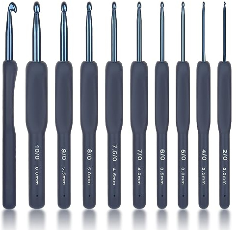 Coopay Ganchos ergonómicos de ganchillo – Juego de agarre suave con 9 tamaños: 2,0 mm – 6,0 mm para principiantes y lana gruesa