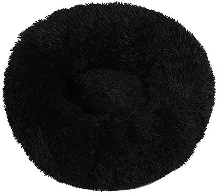 Plüsch-Katzenkissen in Donut-Form, rund, mit rutschfester Unterseite, für Kätzchen, weich, bequem, für kleine, mittelgroße und große Hunde (40 cm, schwarz)