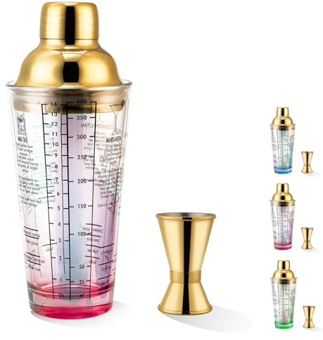 COCSKERQL Cocktail-Shaker-Set, 400 ml, Martini-Mixer, Shaker mit integriertem Sieb, Messbecher, Getränkeschüttel, Margarita-Alkohol-Mixer, perfekt für Barkeeper und Zuhause (rot)