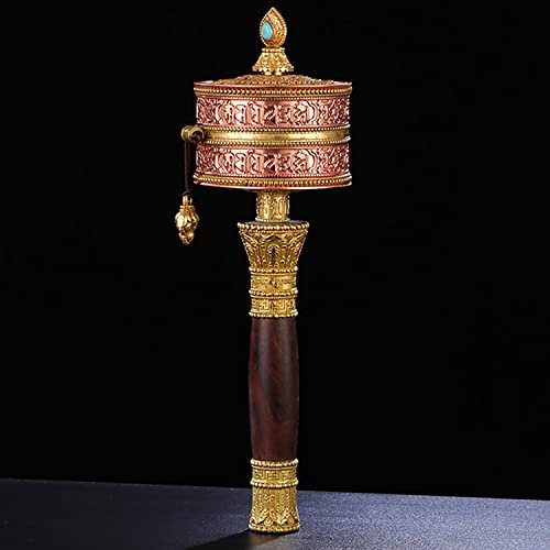 UNbit Roue de prière à manivelle de Style tibétain rétro Double Couche à Six caractères Mantra en cuivre Pur Avalokitesvara Mantra Roue de prière,A Prière