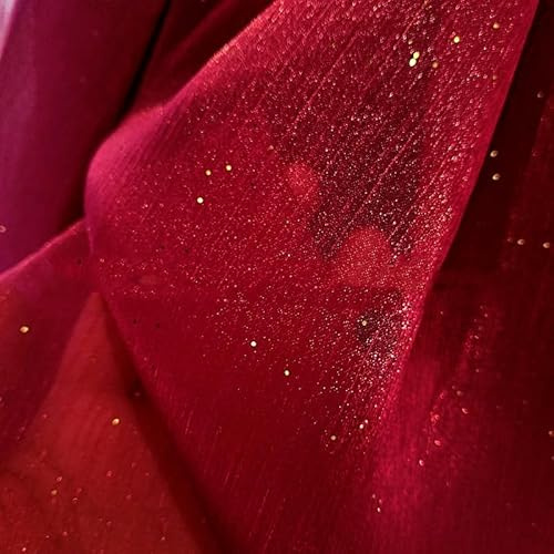 SYSUII 150cm*1m Organza Stoffe zum Nähen Tüllstoff Tüllrolle Glitzer Garn Tüll Deko Stoffe Glitzertüllstoff für Gardine Vorhänge Tischdecken Deko Schals DIY Tutu Rock Handwerk Party Deko -Rot