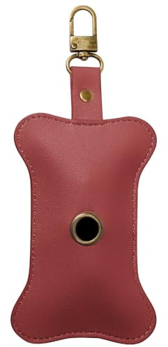 Hundekotbeutelhalter aus Leder, tragbarer Kotbeutelhalter für Leinen, Hundekotbeutelspender mit Reißverschluss, Hundebeutelhalter für Spaziergänge, Outdoor, Reisen (Weinrot)