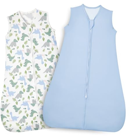 Lictin Sommerschlafsack Baby 2er Pack, 0.5 Tog Babyschlafsack Sommer, Schlafsack Baby für 18-36 Monate, Sommerschlafsack mit Einstellbarer Länge 83-99cm, Schlafsack Kinder Blau + Blau Dinosaurier