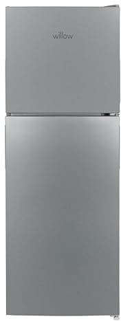 Willow WTM138S 138L Small Fridge Freezer with Adjustable Thermostat, Top Mount Slimline Fridge Freezer, Mark Proof Finish - Silver