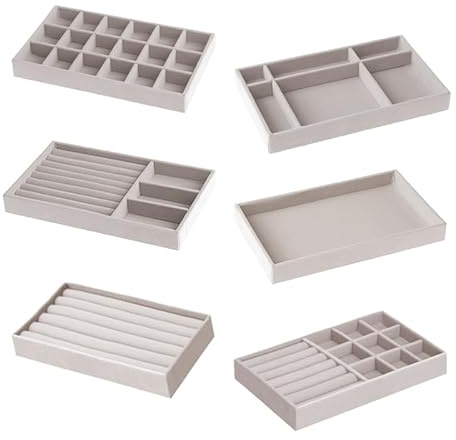 LAINIKE Schmucktablett, 6Pcs schmuck organizer schublade, Schmuckaufbewahrung schublade, Schmuckeinsatz für Schubladen, Zum Aufbewahren und Präsentieren von Ohrringen, Halsketten, Ringe