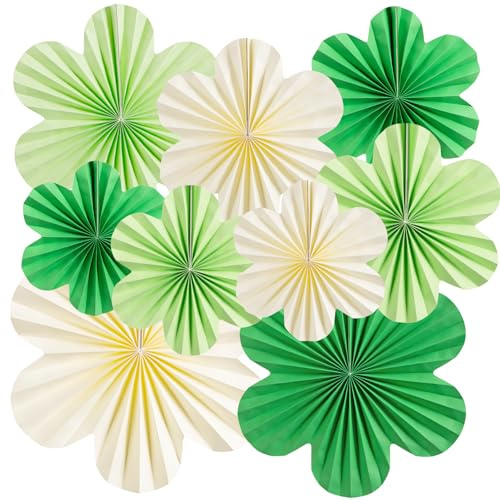 EASY JOY 9 Stück Zarte Grün Papier Fächer Dekoration Papierblumen Zum Aufhängen Zärtlichkeit Blumen Papier Party Deko Set für Hochzeit Geburtstagsdeko Tischdeko Baby Shower Frühling Sommer Deko